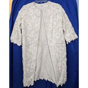 Manoush Womens Blazer Coat ~ Open Front ~ Floral Embroidered ~ Size 2 ~ Ivory